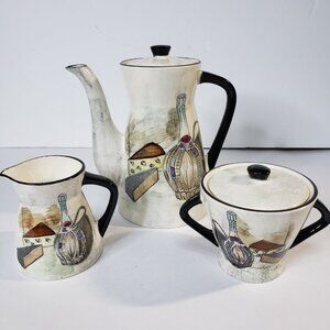 COOL Vintage Made in Japan Royal Sealy Ceramic Capri Tea Set Creamer Sugar Black